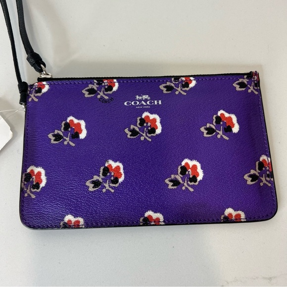 NWT Coach Bramble Rose Purple Leather Floral Print Wristlet Zip Closure - Picture 5 of 15